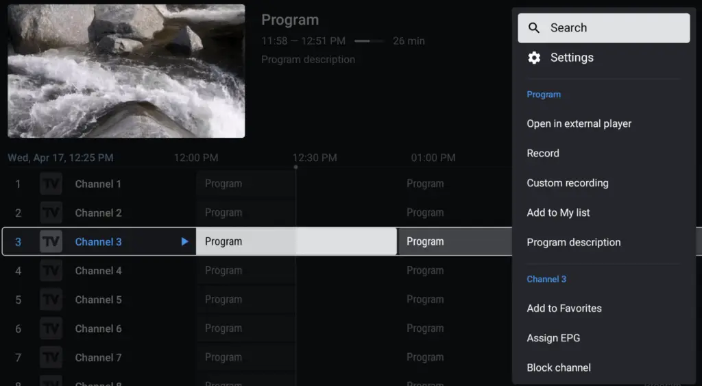 Interface de TiviMate, une application compatible avec les services IPTV Québec.